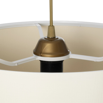 GloboStar® ZYKLUS 203-0103 Μοντέρνο Κρεμαστό Φωτιστικό Καπέλο Μονόφωτο 1 x E27 IP20 Μπεζ Ύφασμα με Καρυδί Ξύλο - Μ36 x Π36 x Υ25cm