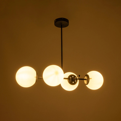 GloboStar® GLOBUS 203-0104 Μοντέρνο Φωτιστικό Οροφής Ράγα Πολύφωτο 4 x E27 IP20 Μαύρο Μέταλλο με Λευκό Γυαλί - Μ70 x Π34 x Υ15cm