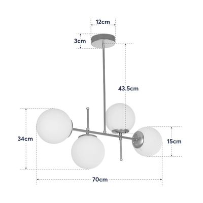 GloboStar® GLOBUS 203-0105 Μοντέρνο Φωτιστικό Οροφής Ράγα Πολύφωτο 4 x E27 IP20 Χρυσό Μέταλλο με Λευκό Γυαλί - Μ70 x Π15 x Υ34cm