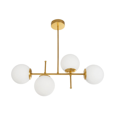 GloboStar® GLOBUS 203-0105 Μοντέρνο Φωτιστικό Οροφής Ράγα Πολύφωτο 4 x E27 IP20 Χρυσό Μέταλλο με Λευκό Γυαλί - Μ70 x Π15 x Υ34cm