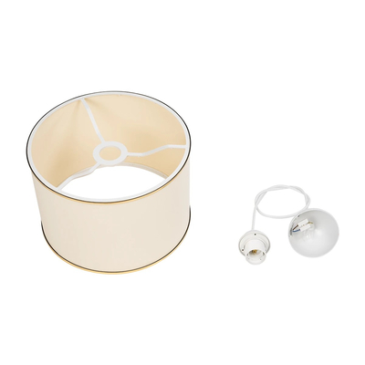 GloboStar® ELECTRA 203-0110 Μοντέρνο Κρεμαστό Φωτιστικό Καπέλο Μονόφωτο 1 x E27 IP20 Mπεζ Ύφασμα με Χρυσό Μέταλλο - Μ30 x Π30 x Υ23cm