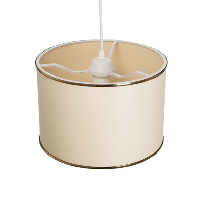 GloboStar® ELECTRA 203-0110 Μοντέρνο Κρεμαστό Φωτιστικό Καπέλο Μονόφωτο 1 x E27 IP20 Mπεζ Ύφασμα με Χρυσό Μέταλλο - Μ30 x Π30 x Υ23cm