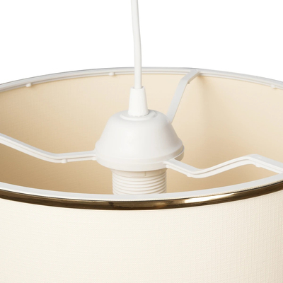 GloboStar® ELECTRA 203-0110 Μοντέρνο Κρεμαστό Φωτιστικό Καπέλο Μονόφωτο 1 x E27 IP20 Mπεζ Ύφασμα με Χρυσό Μέταλλο - Μ30 x Π30 x Υ23cm