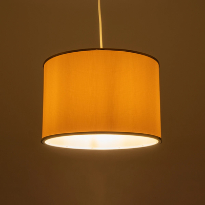 GloboStar® ELECTRA 203-0112 Μοντέρνο Κρεμαστό Φωτιστικό Καπέλο Μονόφωτο 1 x E27 IP20 Mπεζ Ύφασμα με Χρυσό Μέταλλο - Μ30 x Π30 x Υ23cm