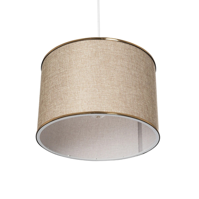 GloboStar® ELECTRA 203-0112 Μοντέρνο Κρεμαστό Φωτιστικό Καπέλο Μονόφωτο 1 x E27 IP20 Mπεζ Ύφασμα με Χρυσό Μέταλλο - Μ30 x Π30 x Υ23cm