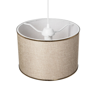 GloboStar® ELECTRA 203-0112 Μοντέρνο Κρεμαστό Φωτιστικό Καπέλο Μονόφωτο 1 x E27 IP20 Mπεζ Ύφασμα με Χρυσό Μέταλλο - Μ30 x Π30 x Υ23cm