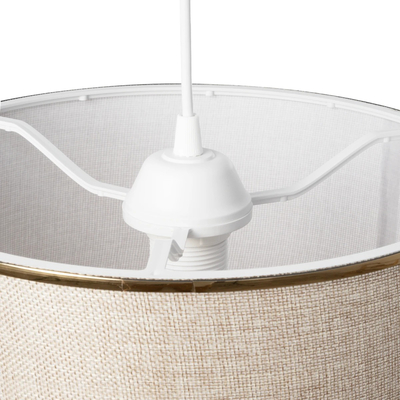 GloboStar® ELECTRA 203-0112 Μοντέρνο Κρεμαστό Φωτιστικό Καπέλο Μονόφωτο 1 x E27 IP20 Mπεζ Ύφασμα με Χρυσό Μέταλλο - Μ30 x Π30 x Υ23cm