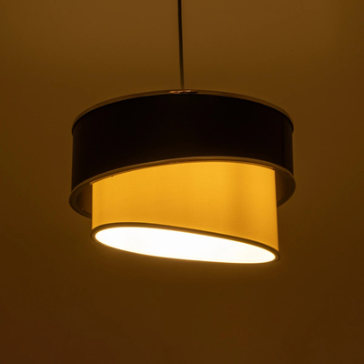 GloboStar® SONIA 203-0118 Μοντέρνο Κρεμαστό Φωτιστικό Καπέλο Μονόφωτο 1 x E27 IP20 Μαύρο & Λευκό Ύφασμα με Ασημί Λεπτομέρεια - Μ30 x Π30 x Υ90 cm