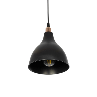 GloboStar® RADE 203-0124 Μοντέρνο Κρεμαστό Φωτιστικό Καμπάνα Μονόφωτο 1 x E27 IP20 Μαύρο με Χρυσό Πλαστικό - Μ17.5 x Π17.5 x Υ56cm