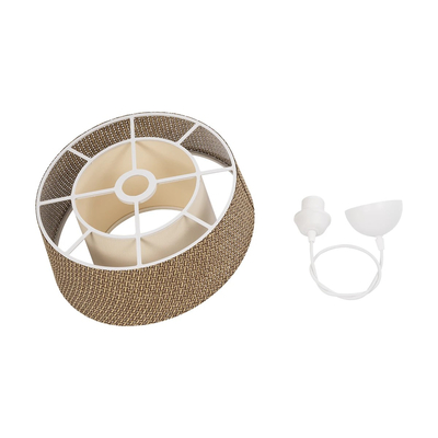 GloboStar® ALINA 203-0129 Μοντέρνο Κρεμαστό Φωτιστικό Καπέλο Μονόφωτο 1 x E27 IP20 Καφέ & Μπεζ Ύφασμα - Μ30 x Π30 x Υ93cm