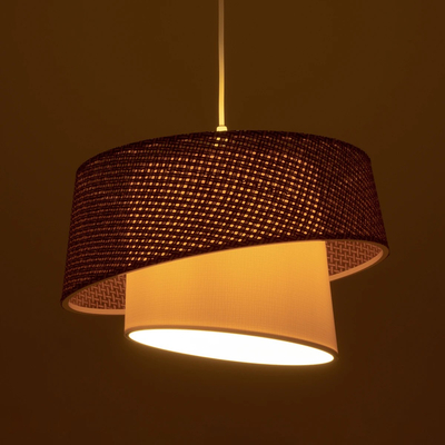 GloboStar® ALINA 203-0129 Μοντέρνο Κρεμαστό Φωτιστικό Καπέλο Μονόφωτο 1 x E27 IP20 Καφέ & Μπεζ Ύφασμα - Μ30 x Π30 x Υ93cm