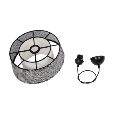 GloboStar® ALINA 203-0130 Μοντέρνο Κρεμαστό Φωτιστικό Καπέλο Μονόφωτο 1 x E27 IP20 Γκρι & Λευκό Ύφασμα - Μ30 x Π30 x Υ93cm