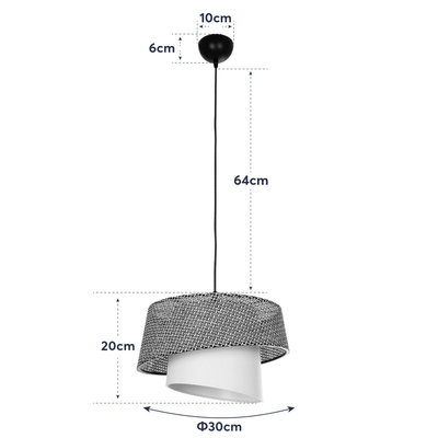 GloboStar® ALINA 203-0130 Μοντέρνο Κρεμαστό Φωτιστικό Καπέλο Μονόφωτο 1 x E27 IP20 Γκρι & Λευκό Ύφασμα - Μ30 x Π30 x Υ93cm