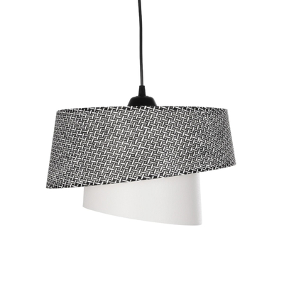 GloboStar® ALINA 203-0130 Μοντέρνο Κρεμαστό Φωτιστικό Καπέλο Μονόφωτο 1 x E27 IP20 Γκρι & Λευκό Ύφασμα - Μ30 x Π30 x Υ93cm