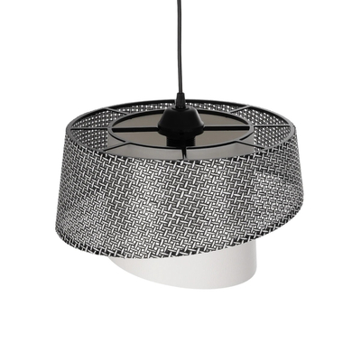 GloboStar® ALINA 203-0130 Μοντέρνο Κρεμαστό Φωτιστικό Καπέλο Μονόφωτο 1 x E27 IP20 Γκρι & Λευκό Ύφασμα - Μ30 x Π30 x Υ93cm