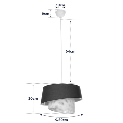 GloboStar® ALINA 203-0131 Μοντέρνο Κρεμαστό Φωτιστικό Καπέλο Μονόφωτο 1 x E27 IP20 Μαύρο & Λευκό Ύφασμα - Μ30 x Π30 x Υ93cm