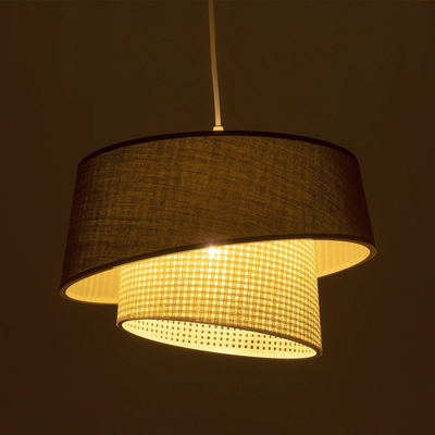 GloboStar® ALINA 203-0131 Μοντέρνο Κρεμαστό Φωτιστικό Καπέλο Μονόφωτο 1 x E27 IP20 Μαύρο & Λευκό Ύφασμα - Μ30 x Π30 x Υ93cm