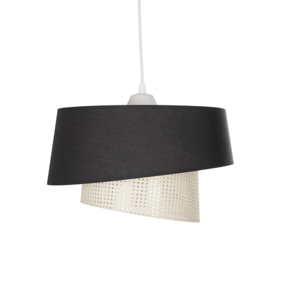GloboStar® ALINA 203-0131 Μοντέρνο Κρεμαστό Φωτιστικό Καπέλο Μονόφωτο 1 x E27 IP20 Μαύρο & Λευκό Ύφασμα - Μ30 x Π30 x Υ93cm