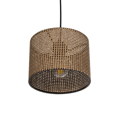 GloboStar® CLAIRIE 203-0132 Μοντέρνο Κρεμαστό Φωτιστικό Καπέλο Μονόφωτο 1 x E27 IP20 Καφέ Ύφασμα - Μ22 x Π22 x Υ93cm