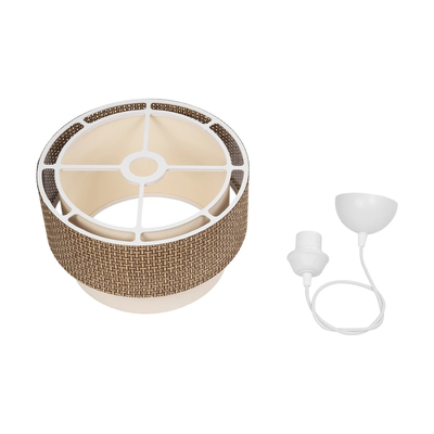GloboStar® SISSIE 203-0138 Μοντέρνο Κρεμαστό Φωτιστικό Καπέλο Μονόφωτο 1 x E27 IP20 Καφέ & Μπεζ Ύφασμα - Μ30 x Π30 x Υ93cm