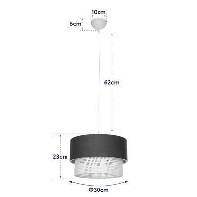 GloboStar® SISSIE 203-0140 Μοντέρνο Κρεμαστό Φωτιστικό Καπέλο Μονόφωτο 1 x E27 IP20 Γκρι & Λευκό Ύφασμα -Μ30 x Π30 x Υ93cm