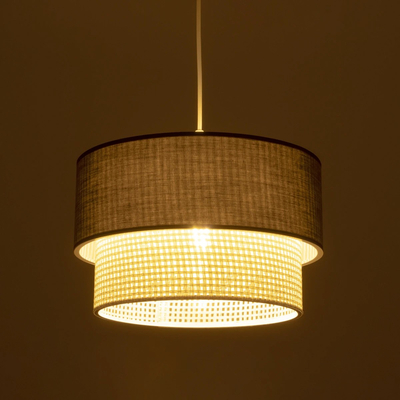 GloboStar® SISSIE 203-0140 Μοντέρνο Κρεμαστό Φωτιστικό Καπέλο Μονόφωτο 1 x E27 IP20 Γκρι & Λευκό Ύφασμα -Μ30 x Π30 x Υ93cm