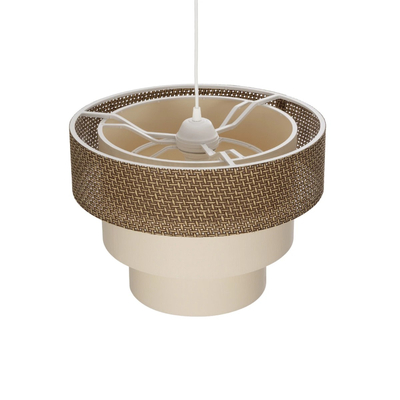 GloboStar® LEVEL 203-0172 Μοντέρνο Κρεμαστό Φωτιστικό Καπέλο Μονόφωτο 1 x E27 IP20 Σκούρο Καφέ & Λευκό Ύφασμα - Μ38 x Π38 x Υ95cm