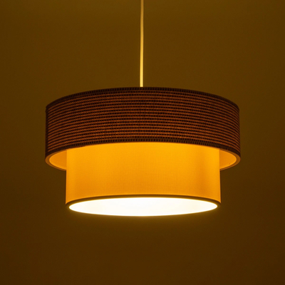 GloboStar® LIVI 203-0174 Μοντέρνο Κρεμαστό Φωτιστικό Καπέλο Μονόφωτο 1 x E27 IP20 Καφέ & Λευκό Ύφασμα - Μ38 x Π38 x Υ95cm