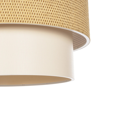 GloboStar® LIVI 203-0174 Μοντέρνο Κρεμαστό Φωτιστικό Καπέλο Μονόφωτο 1 x E27 IP20 Καφέ & Λευκό Ύφασμα - Μ38 x Π38 x Υ95cm