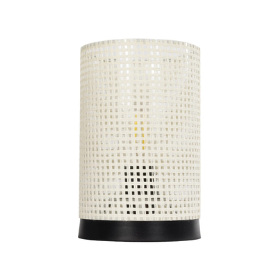 GloboStar® CYLINDER 203-0184 Μοντέρνο Επιτραπέζιο Φωτιστικό Μονόφωτο 1 x E27 IP20 Μαύρη Βάση με Λευκό Διάτρητο Υφασμα - Μ14 x Π14 x Υ21cm