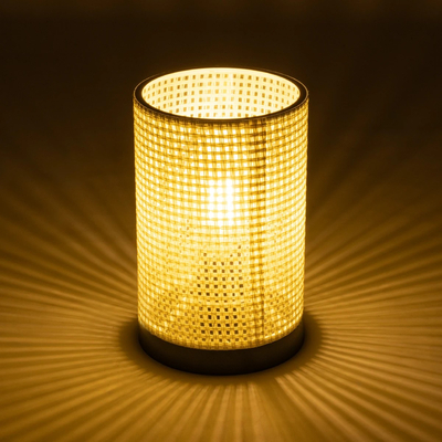 GloboStar® CYLINDER 203-0184 Μοντέρνο Επιτραπέζιο Φωτιστικό Μονόφωτο 1 x E27 IP20 Μαύρη Βάση με Λευκό Διάτρητο Υφασμα - Μ14 x Π14 x Υ21cm