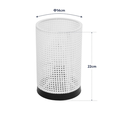 GloboStar® CYLINDER 203-0184 Μοντέρνο Επιτραπέζιο Φωτιστικό Μονόφωτο 1 x E27 IP20 Μαύρη Βάση με Λευκό Διάτρητο Υφασμα - Μ14 x Π14 x Υ21cm