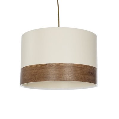 GloboStar® ZYKLUS 203-0103 Μοντέρνο Κρεμαστό Φωτιστικό Καπέλο Μονόφωτο 1 x E27 IP20 Μπεζ Ύφασμα με Καρυδί Ξύλο - Μ36 x Π36 x Υ25cm