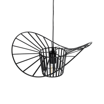 GloboStar® LUMINOVA 61462 Μοντέρνο Κρεμαστό Φωτιστικό Πλέγμα Μονόφωτο 1 x E27 IP20 Μαύρο Σχοινί με Μαύρο Σύρμα - Μ42 x Π42 x Υ20.5cm