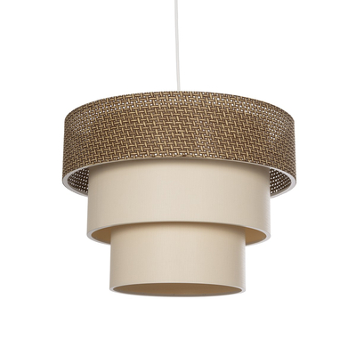 GloboStar® LEVEL 203-0172 Μοντέρνο Κρεμαστό Φωτιστικό Καπέλο Μονόφωτο 1 x E27 IP20 Σκούρο Καφέ & Λευκό Ύφασμα - Μ38 x Π38 x Υ95cm