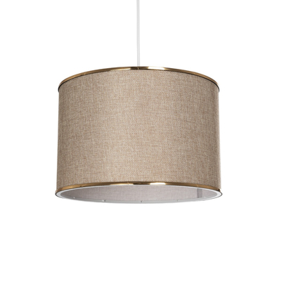 GloboStar® ELECTRA 203-0112 Μοντέρνο Κρεμαστό Φωτιστικό Καπέλο Μονόφωτο 1 x E27 IP20 Mπεζ Ύφασμα με Χρυσό Μέταλλο - Μ30 x Π30 x Υ23cm