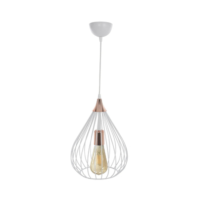 GloboStar® RADIARO 201-0014 Vintage Κρεμαστό Φωτιστικό Πλέγμα Μονόφωτο 1 x E27 IP20 Λευκό & Χάλκινο Μέταλλο - Μ28x Π28 x Υ70cm