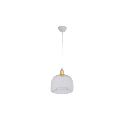 GloboStar® GLOZIA 201-0017 Μοντέρνο Κρεμαστό Φωτιστικό Πλέγμα Μονόφωτο 1 x E27 IP20 Λευκό & Χρυσό Μέταλλο - Μ26x Π26 x Υ70cm
