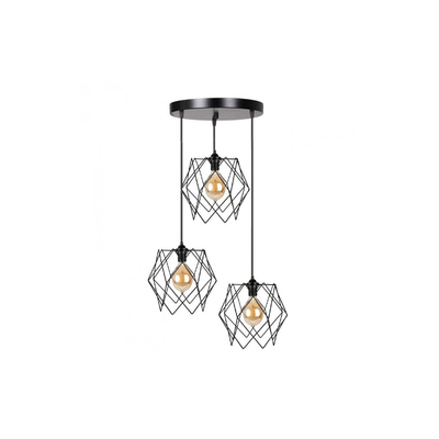 GloboStar® DAZLA 201-0024 Vintage Κρεμαστό Φωτιστικό Πλέγμα Τρίφωτο 3 x E27 IP20 Μαύρο Μέταλλο - Μ32 x Π32 x Υ70cm