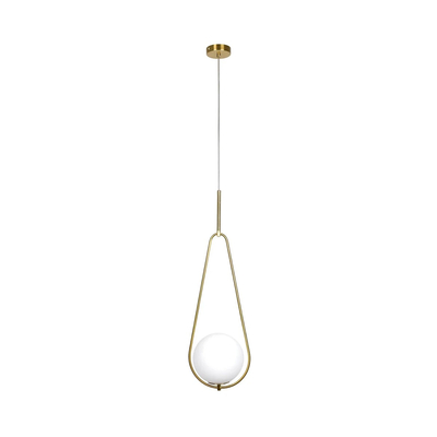 GloboStar® DROP 201-0034 Vintage Κρεμαστό Φωτιστικό Μπάλα Μονόφωτο 1 x E27 IP20 Χρυσό Μέταλλο με Γαλακτερή Μπάλα - Μ20 x Π25 x Υ80cm