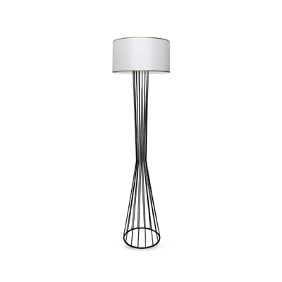 GloboStar® NOVA 201-0036 Μοντέρνο Επιδαπέδιο Φωτιστικό 1 x E27 IP20 Μαύρο Μεταλλό με Λευκό Ύφασμα - Μ38 x Π38 x Υ155cm