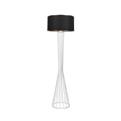 GloboStar® NOVA 201-0038 Μοντέρνο Επιδαπέδιο Φωτιστικό 1 x E27 IP20 Λευκό Μεταλλό με Μαύρο Ύφασμα - Μ38 x Π38 x Υ155cm