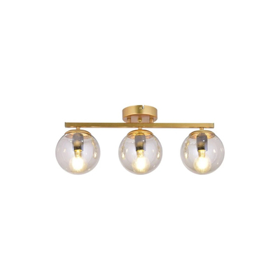 GloboStar® RADIAM 201-0066 Vintage Φωτιστικό Οροφής Ράγα Τρίφωτο 3 x E27 IP20 Χρυσό Μέταλλο με Διάφανο Γυαλί - Μ60 x Π20 x Υ25cm