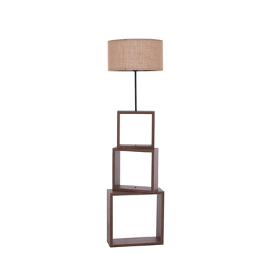 GloboStar® LUMO 201-0073 Μοντέρνο Επιδαπέδιο Φωτιστικό Μονόφωτο 1 x E27 IP20 Καρυδί Ξύλο με Μπεζ Ύφασμα - Μ37 x Π37 x Υ155cm