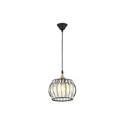 GloboStar® LUCERO 201-0078 Vintage Κρεμαστό Φωτιστικό Πλέγμα Μονόφωτο 1 x E27 IP20 Μαύρο και Χρυσό Μέταλλο με Διάφανο Κρύσταλλο - Μ16 x Π16 x Υ70cm