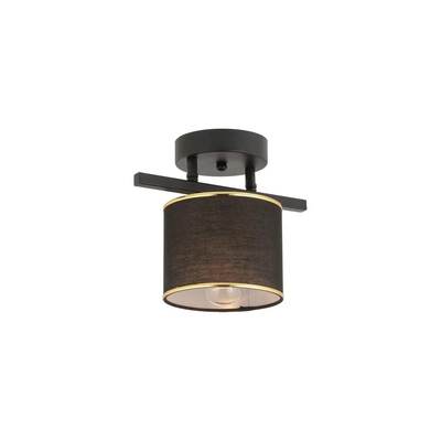 GloboStar® GLOWEN 201-0087 Vintage Φωτιστικό Οροφής Ράγα Μονόφωτο 1 x E27 IP20 Μαύρο Μέταλλο με Καφέ Υφάσμα - Μ28 x Π25 x Υ26cm
