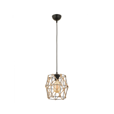 GloboStar® SOLON 201-0088 Vintage Κρεμαστό Φωτιστικό Πλέγμα Μονόφωτο 1 x E27 IP20 Μαύρο Μέταλλο με Μπεζ Σχοινί -  Μ22 x Π22 x Υ86cm