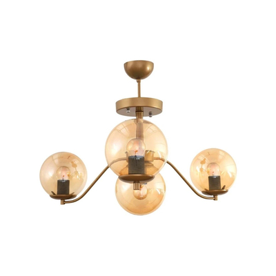 GloboStar® SUNRAY 201-0110 Vintage Κρεμαστό Φωτιστικό Μπάλα Πολύφωτο 4 x E27 IP20 Χρυσό Μέταλλο με Μελί Γυαλί - Μ55 x Π55 x Υ48cm