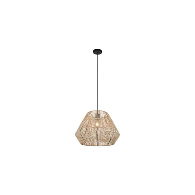 GloboStar® GLARO 201-0112 Vintage Κρεμαστό Φωτιστικό Καμπάνα Μονόφωτο 1 x E27 IP20 Μαύρο Μέταλλο με Μπεζ Σχοινί - Μ30 x Π30 x Υ70cm