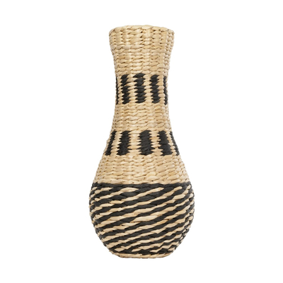 GloboStar® Artificial Garden BOLOGNA 21228 Διακοσμητικό Πλεκτό Καλάθι - Κασπώ Γλάστρα - Flower Pot Μπεζ με Μαύρο Π20 x M20 x Υ42cm